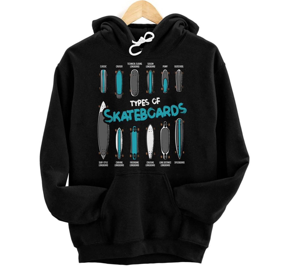 Types of Skateboards Retro Boy Girl Skateboard Gift Pullover Hoodie