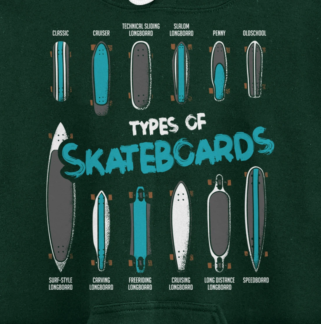 Types of Skateboards Retro Boy Girl Skateboard Gift Pullover Hoodie