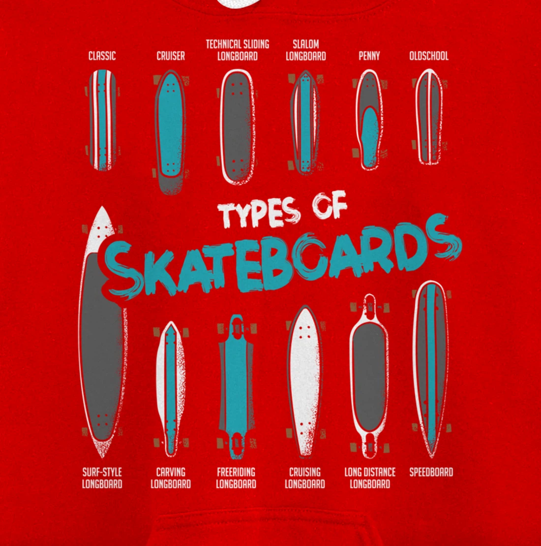 Types of Skateboards Retro Boy Girl Skateboard Gift Pullover Hoodie