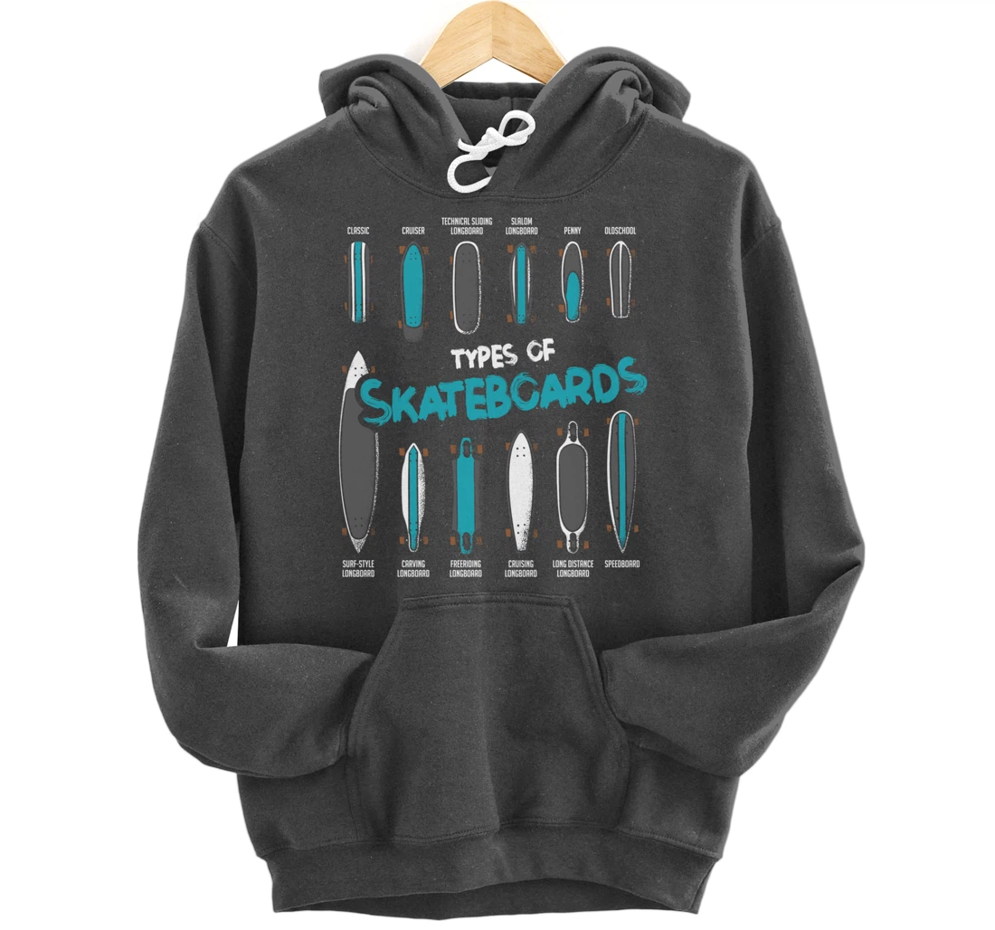 Types of Skateboards Retro Boy Girl Skateboard Gift Pullover Hoodie
