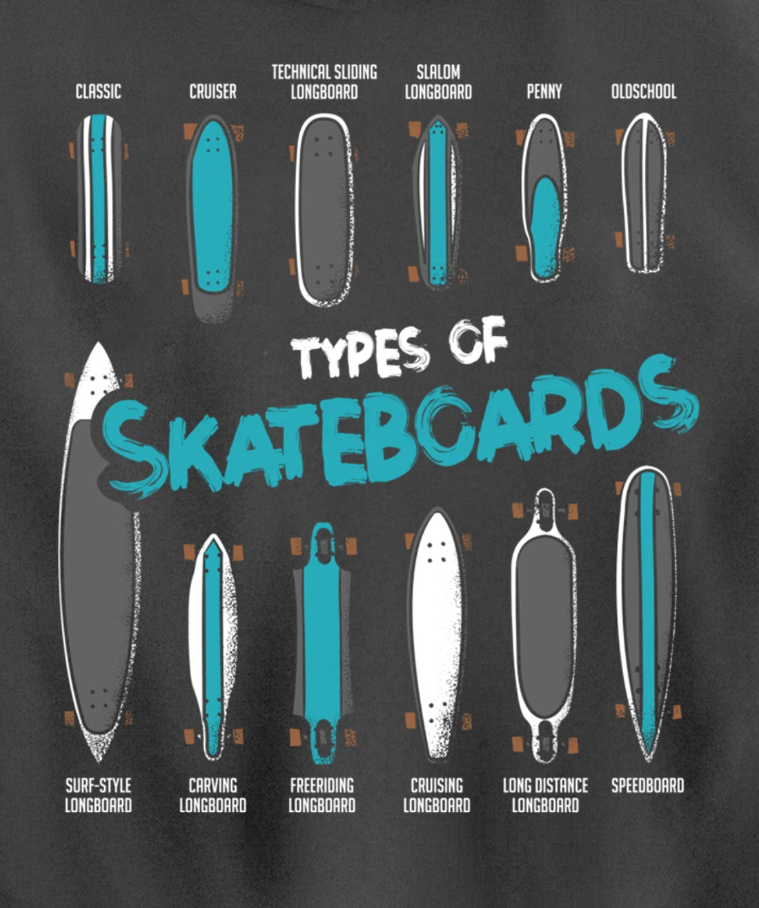 Types of Skateboards Retro Boy Girl Skateboard Gift Pullover Hoodie