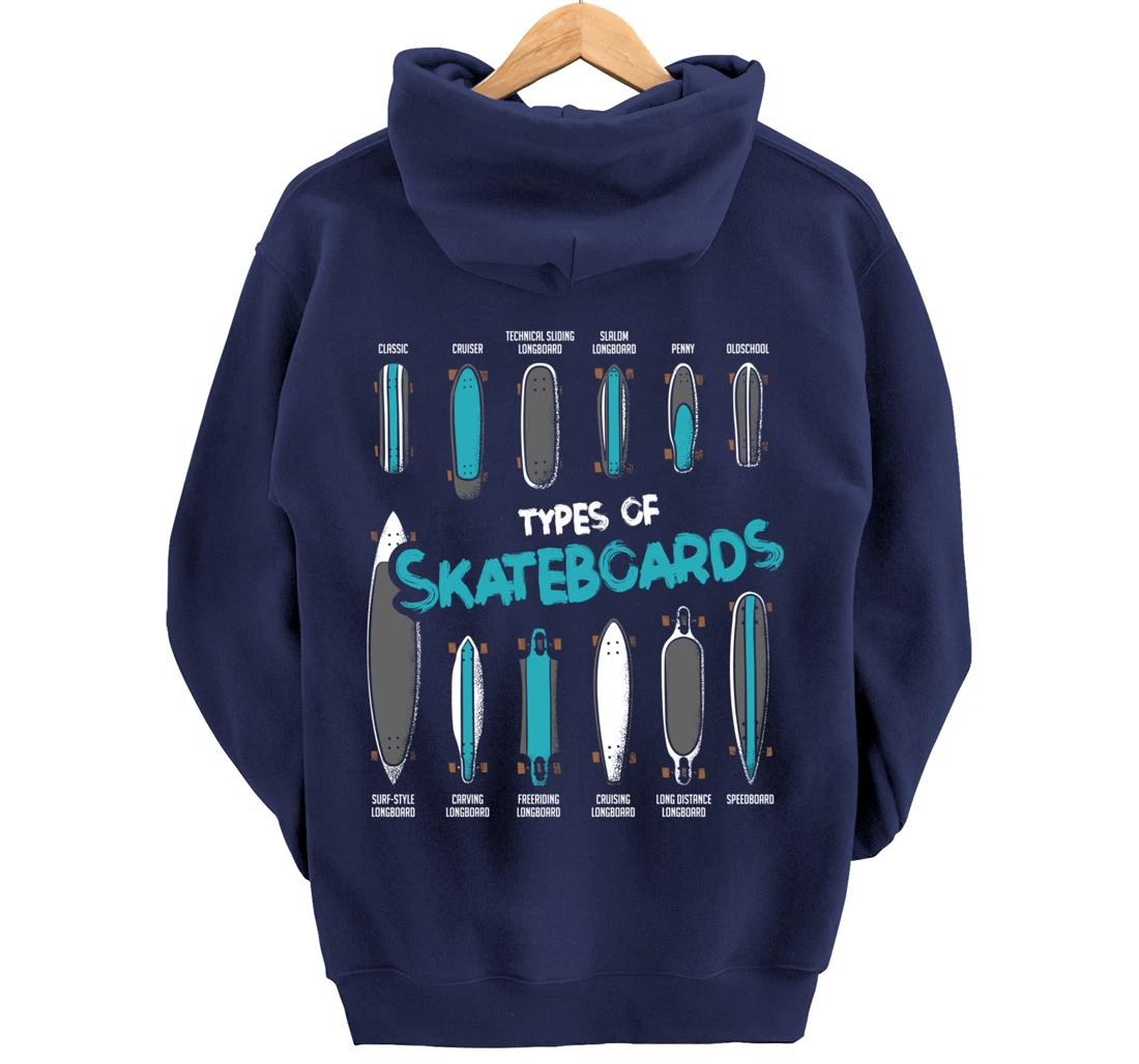 Types of Skateboards Retro Boy Girl Skateboard Gift Pullover Hoodie