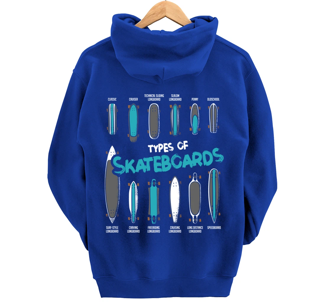 Types of Skateboards Retro Boy Girl Skateboard Gift Pullover Hoodie