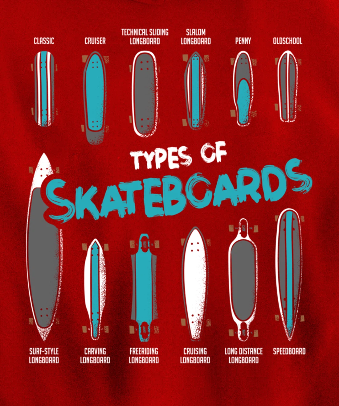 Types of Skateboards Retro Boy Girl Skateboard Gift Pullover Hoodie