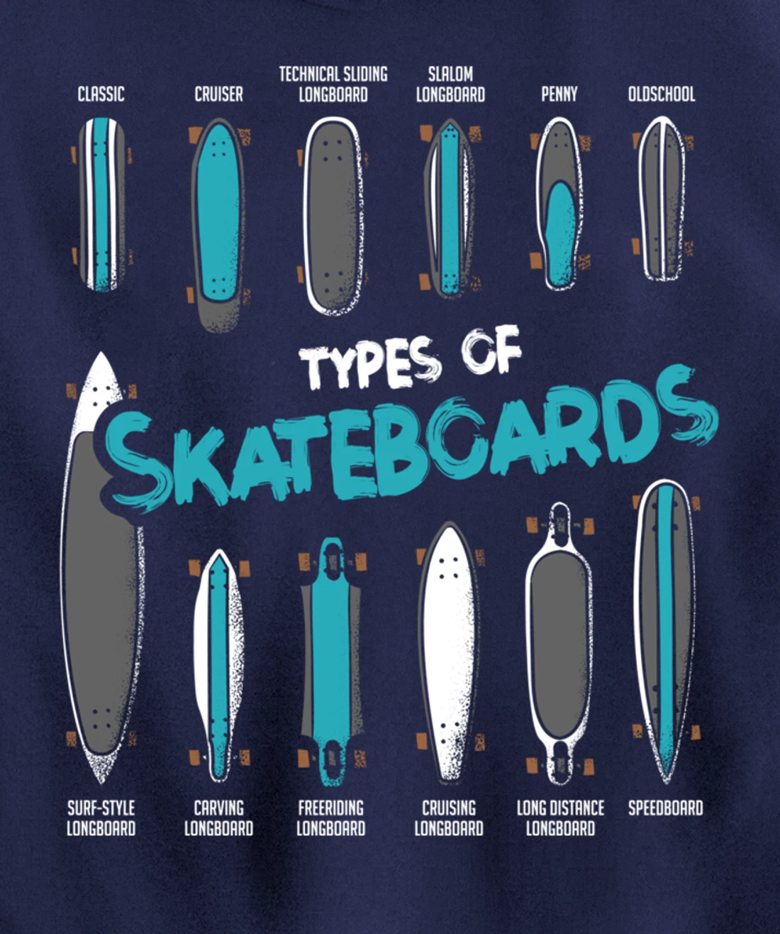 Types of Skateboards Retro Boy Girl Skateboard Gift Pullover Hoodie