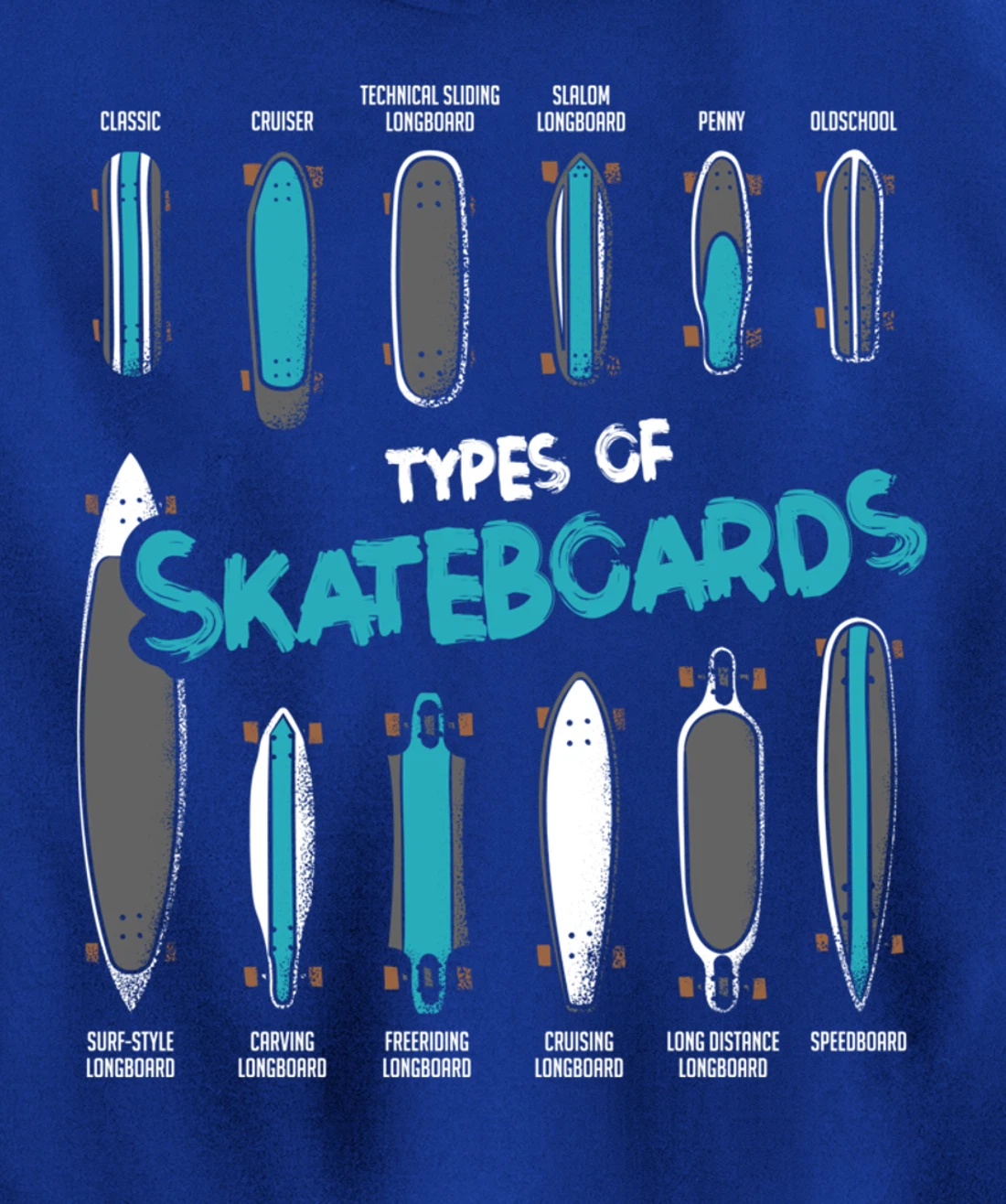 Types of Skateboards Retro Boy Girl Skateboard Gift Pullover Hoodie