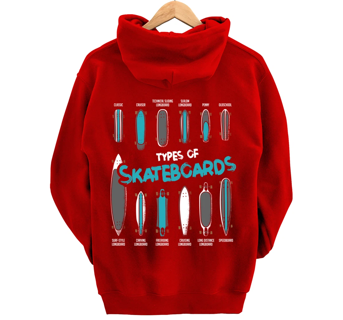 Types of Skateboards Retro Boy Girl Skateboard Gift Pullover Hoodie