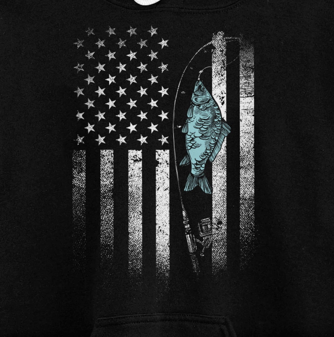 Fish On Hook USA Flag Funny Bass Fishing Gifts Fisherman Pullover Hoodie
