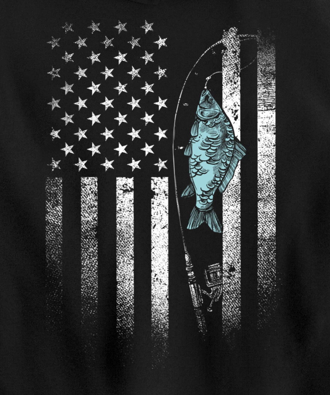 Fish On Hook USA Flag Funny Bass Fishing Gifts Fisherman Pullover Hoodie