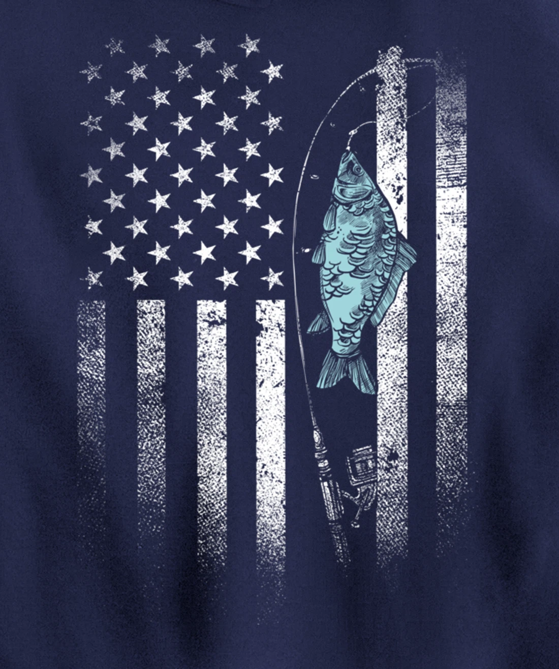 Fish On Hook USA Flag Funny Bass Fishing Gifts Fisherman Pullover Hoodie