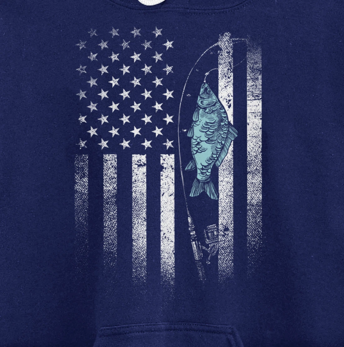 Fish On Hook USA Flag Funny Bass Fishing Gifts Fisherman Pullover Hoodie