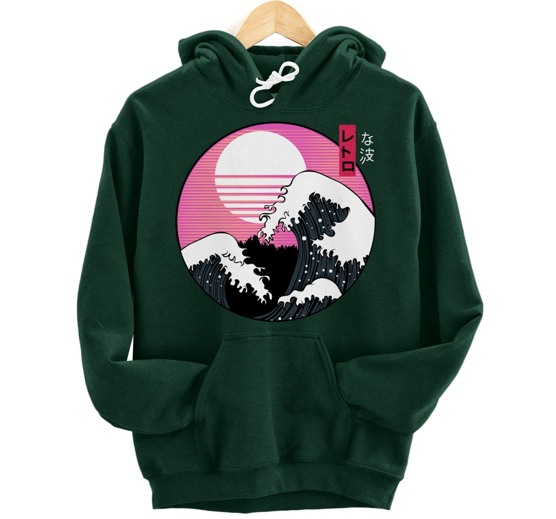 Great Wave off Kanagawa Hokusai Japanese Kanji Vintage Art Pullover Hoodie