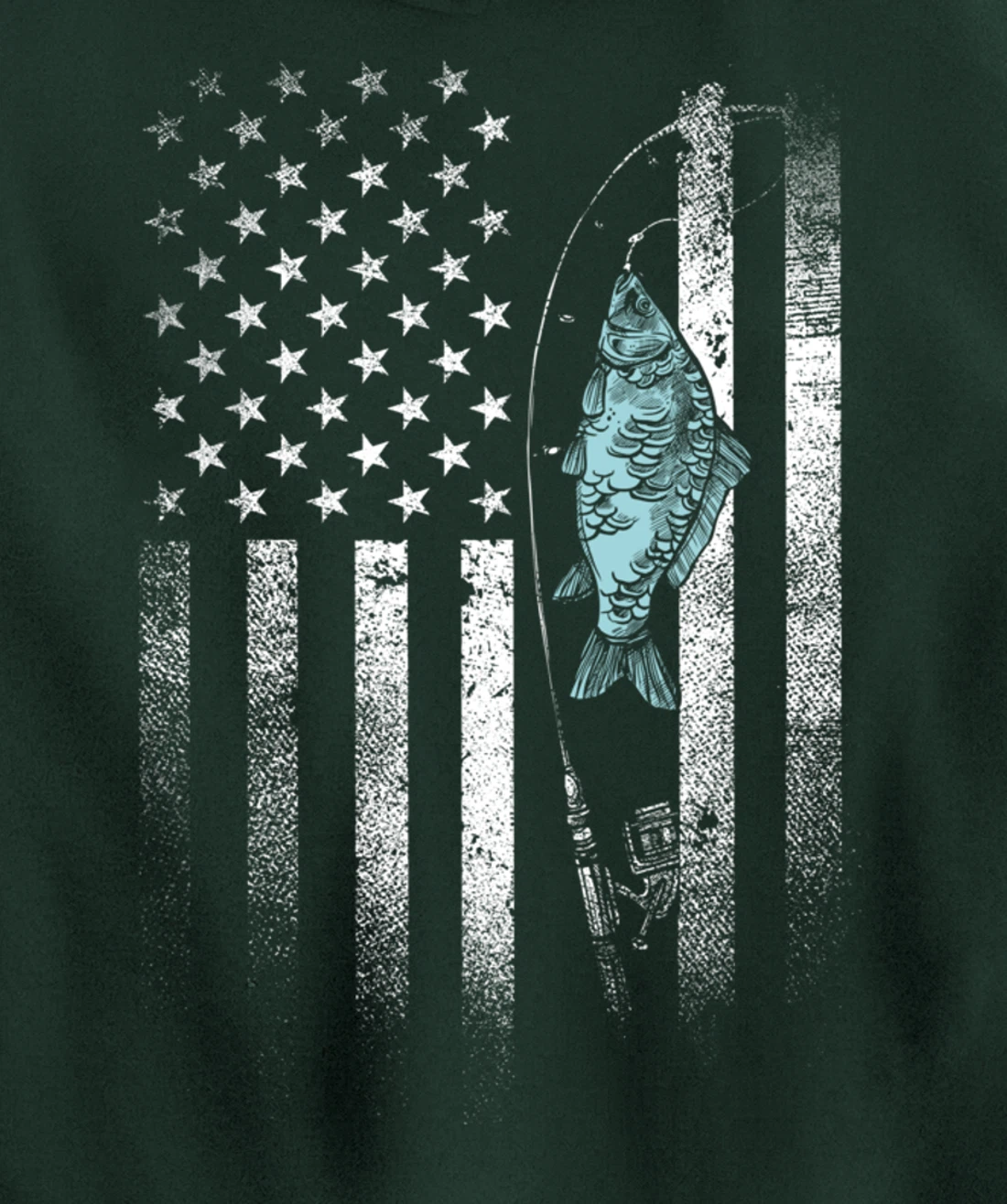 Fish On Hook USA Flag Funny Bass Fishing Gifts Fisherman Pullover Hoodie