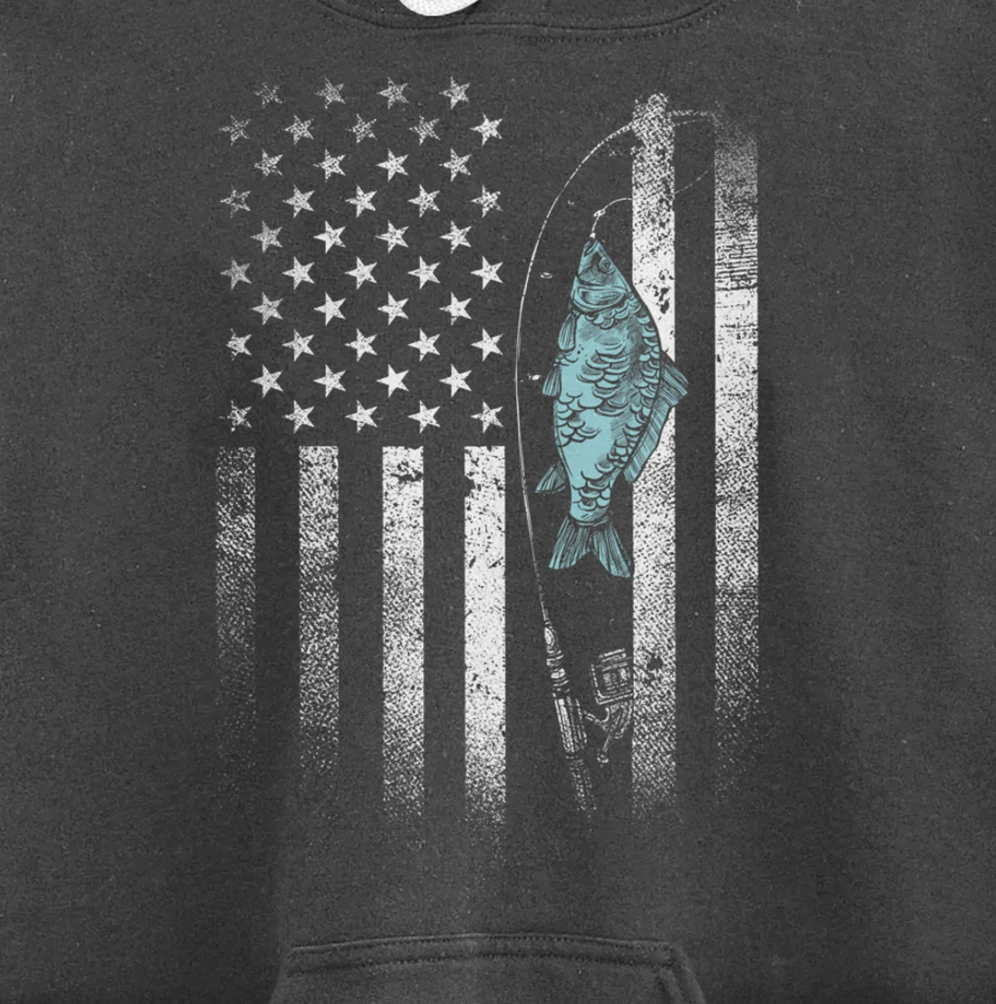Fish On Hook USA Flag Funny Bass Fishing Gifts Fisherman Pullover Hoodie