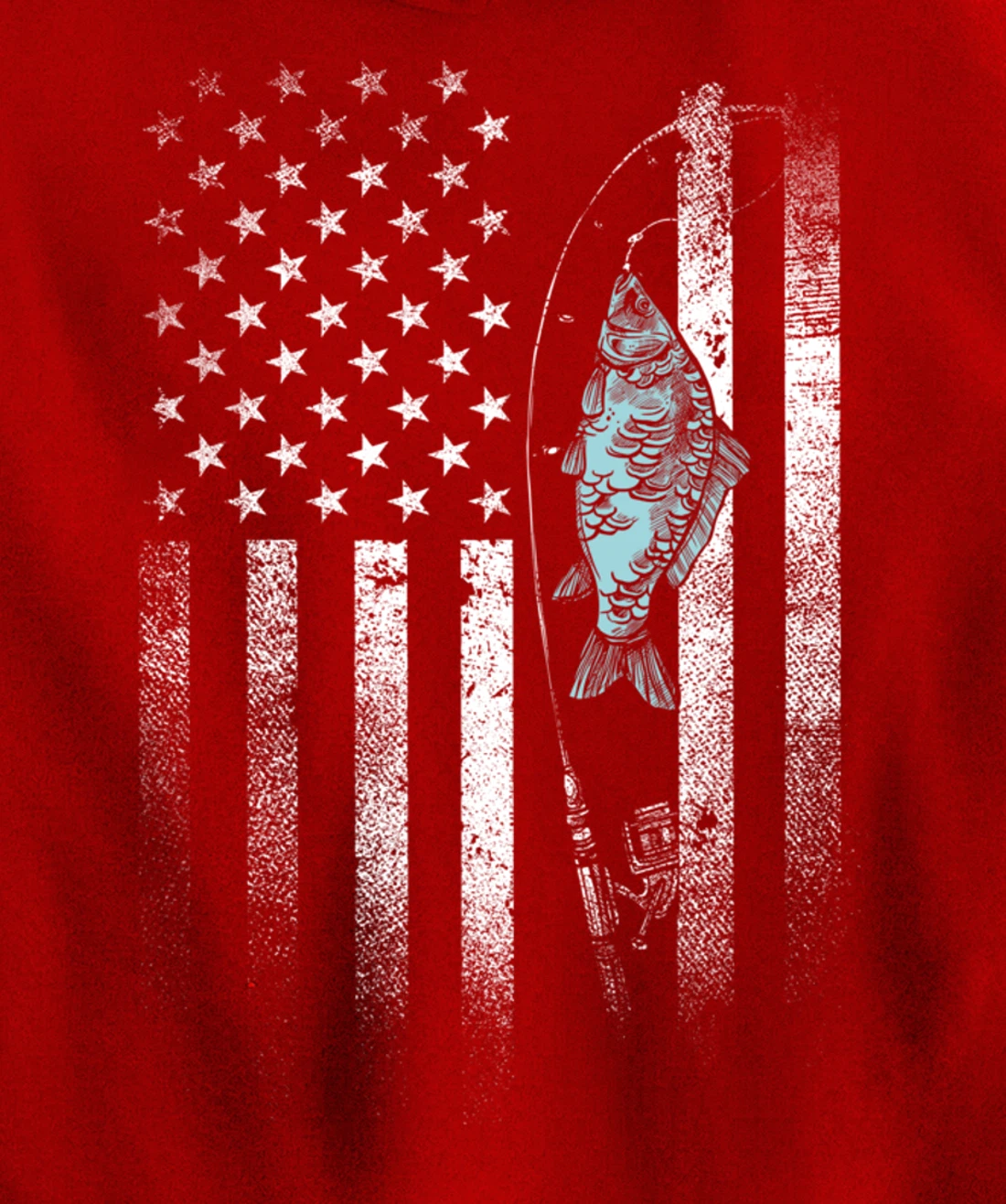 Fish On Hook USA Flag Funny Bass Fishing Gifts Fisherman Pullover Hoodie