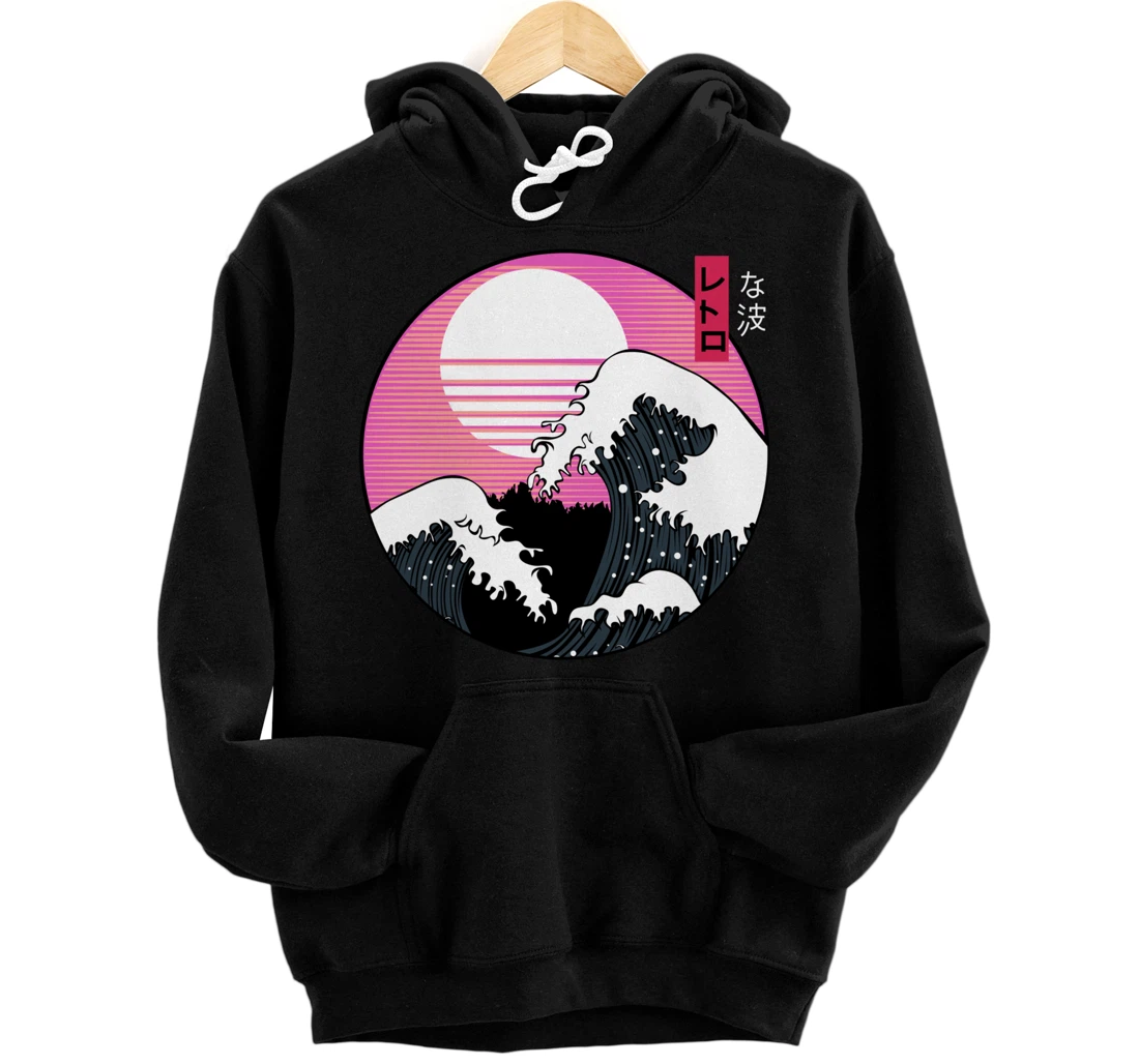Great Wave off Kanagawa Hokusai Japanese Kanji Vintage Art Pullover Hoodie