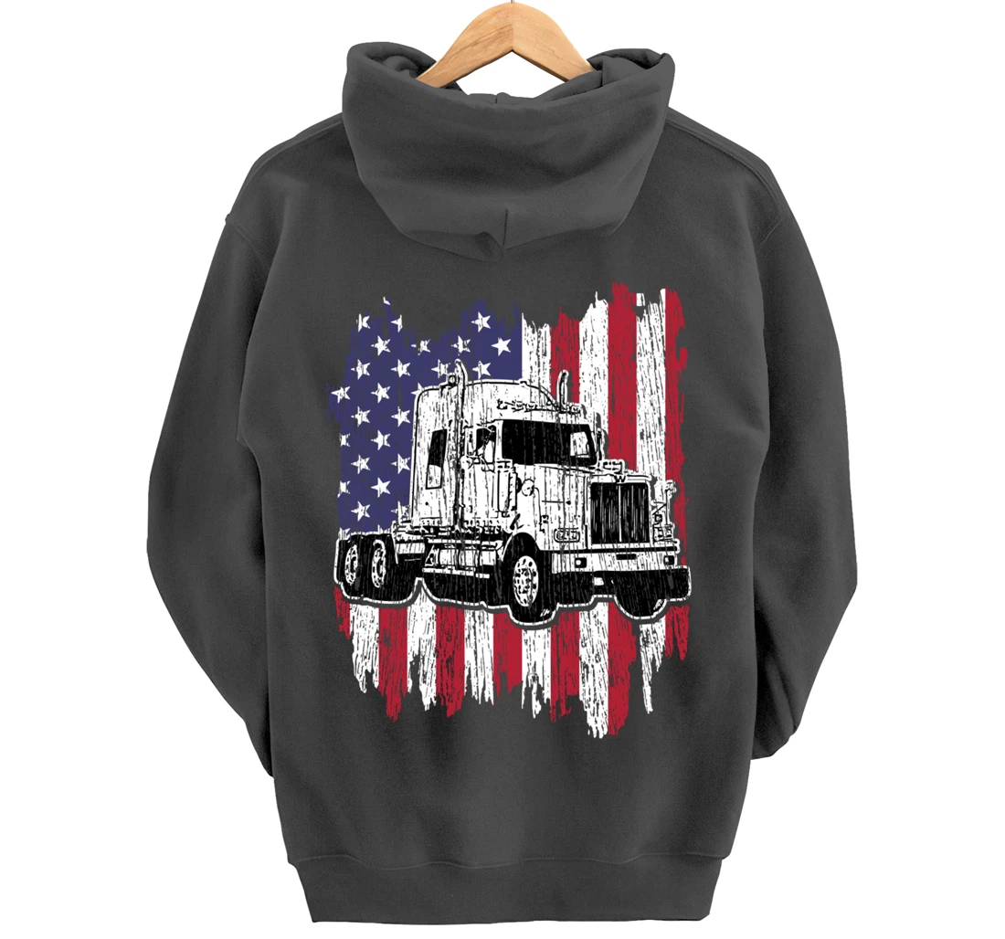 Truck Driver American Flag Patriotic Trucker Big Rig Gift Pullover Hoodie