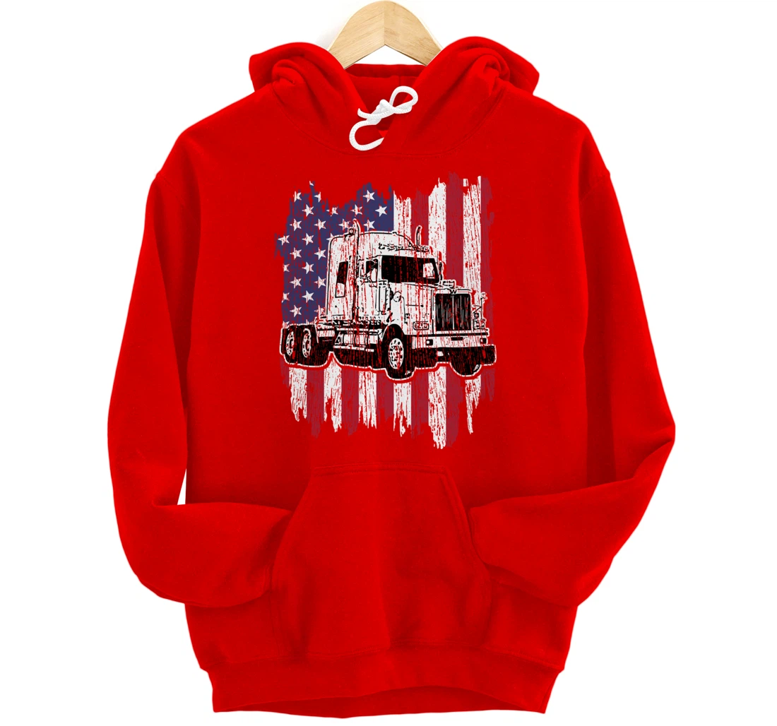 Truck Driver American Flag Patriotic Trucker Big Rig Gift Pullover Hoodie