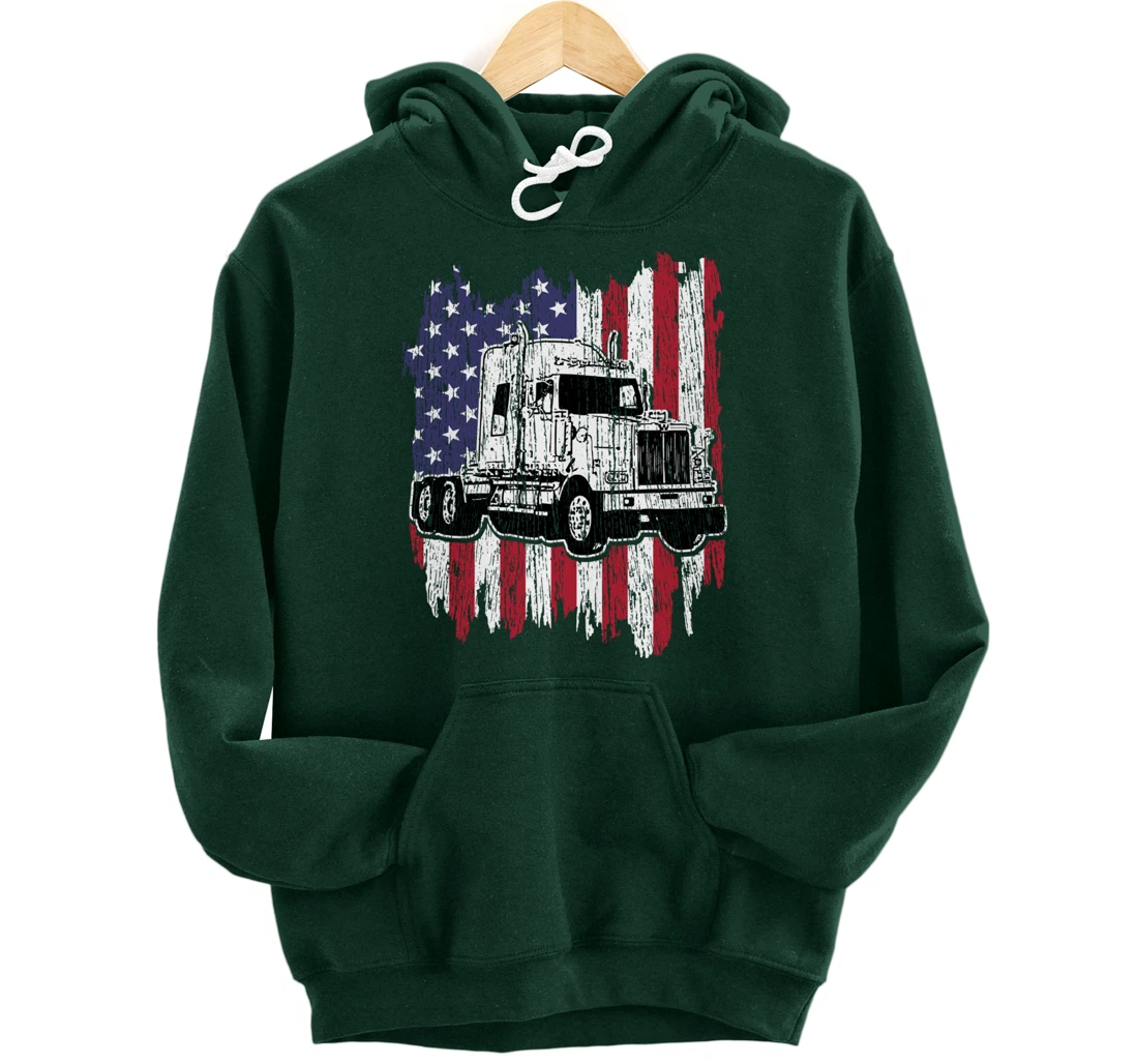 Truck Driver American Flag Patriotic Trucker Big Rig Gift Pullover Hoodie