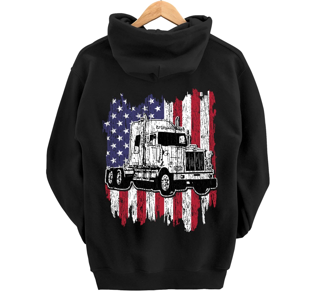 Truck Driver American Flag Patriotic Trucker Big Rig Gift Pullover Hoodie