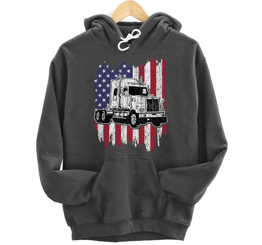 Truck Driver American Flag Patriotic Trucker Big Rig Gift Pullover Hoodie