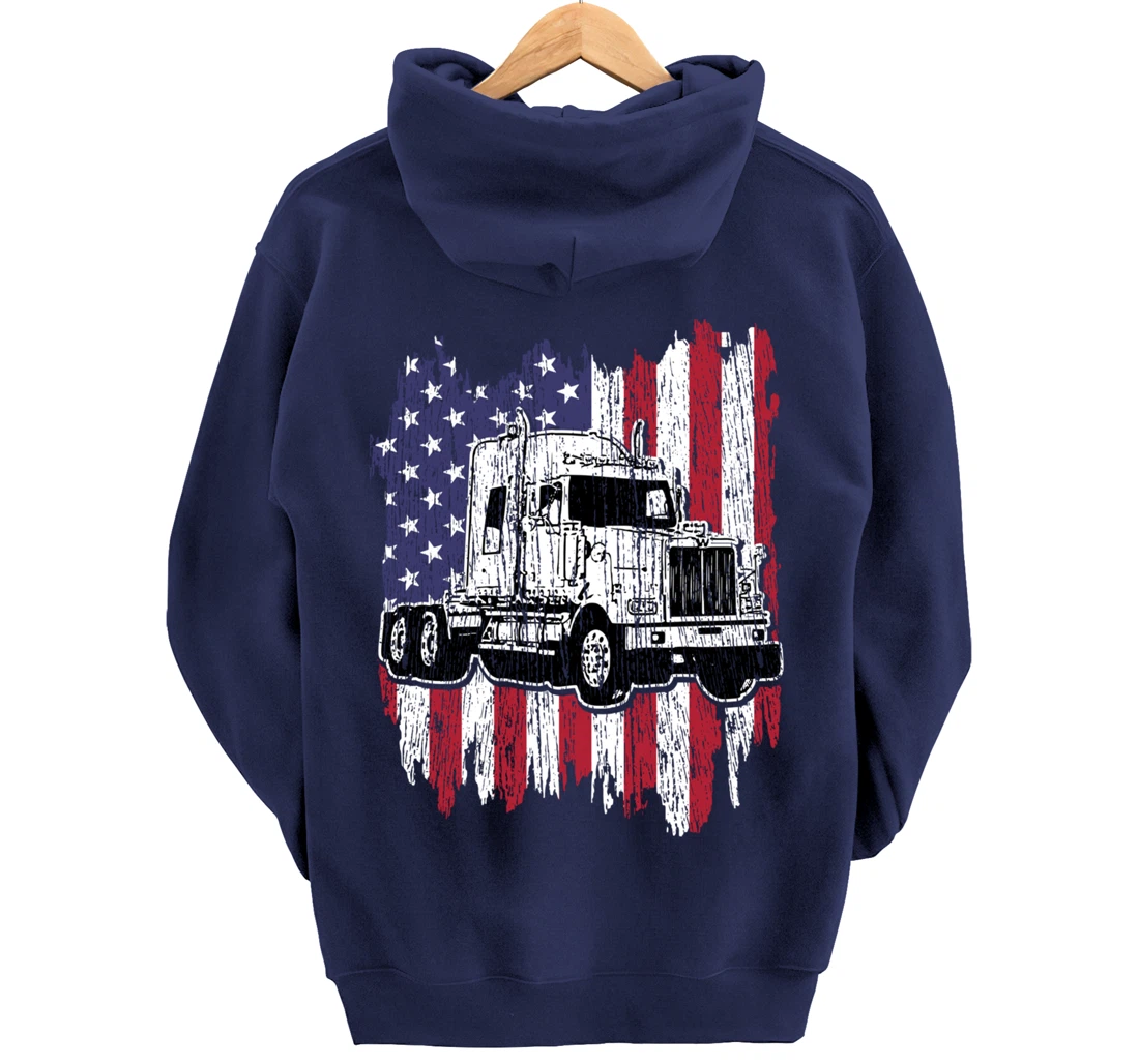 Truck Driver American Flag Patriotic Trucker Big Rig Gift Pullover Hoodie