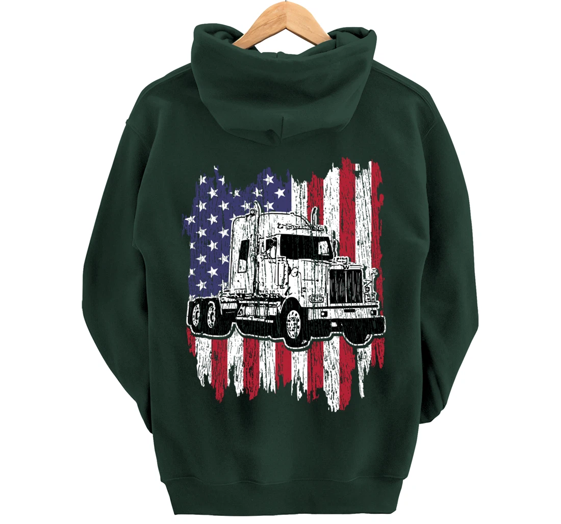 Truck Driver American Flag Patriotic Trucker Big Rig Gift Pullover Hoodie