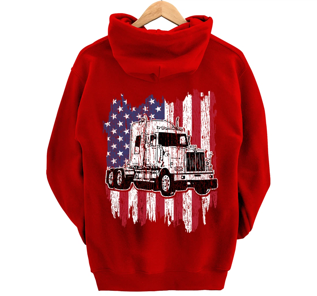 Truck Driver American Flag Patriotic Trucker Big Rig Gift Pullover Hoodie