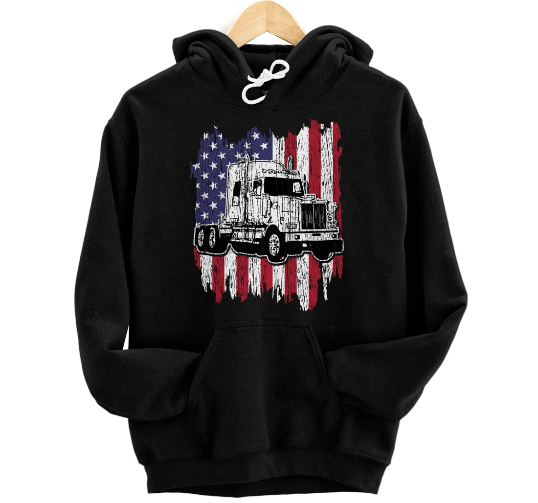 Truck Driver American Flag Patriotic Trucker Big Rig Gift Pullover Hoodie