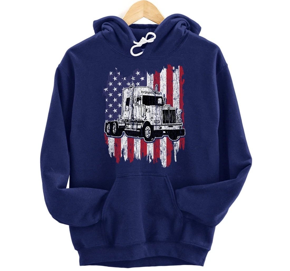 Truck Driver American Flag Patriotic Trucker Big Rig Gift Pullover Hoodie