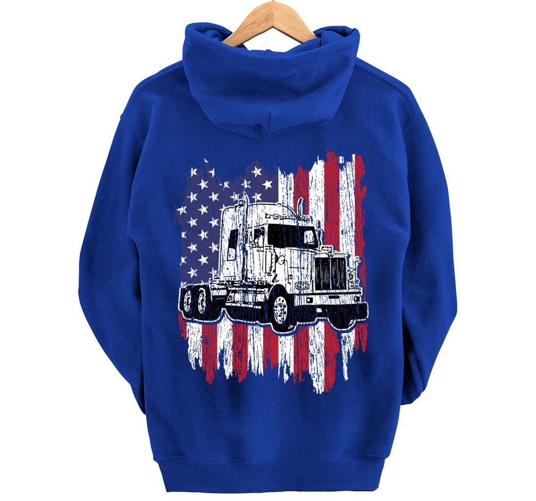 Truck Driver American Flag Patriotic Trucker Big Rig Gift Pullover Hoodie