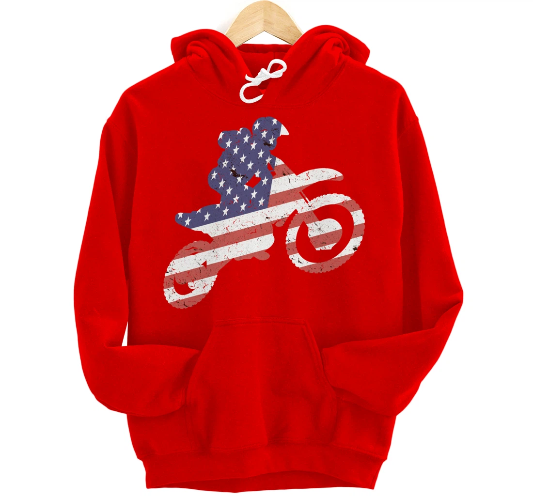 Motocross, Enduro, Dirt Bike, American Flag USA, Biker Gift Pullover Hoodie