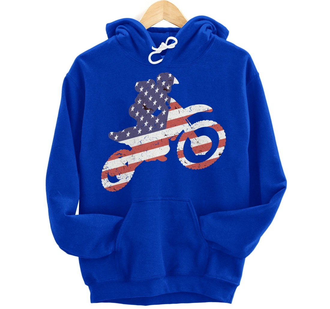 Motocross, Enduro, Dirt Bike, American Flag USA, Biker Gift Pullover Hoodie