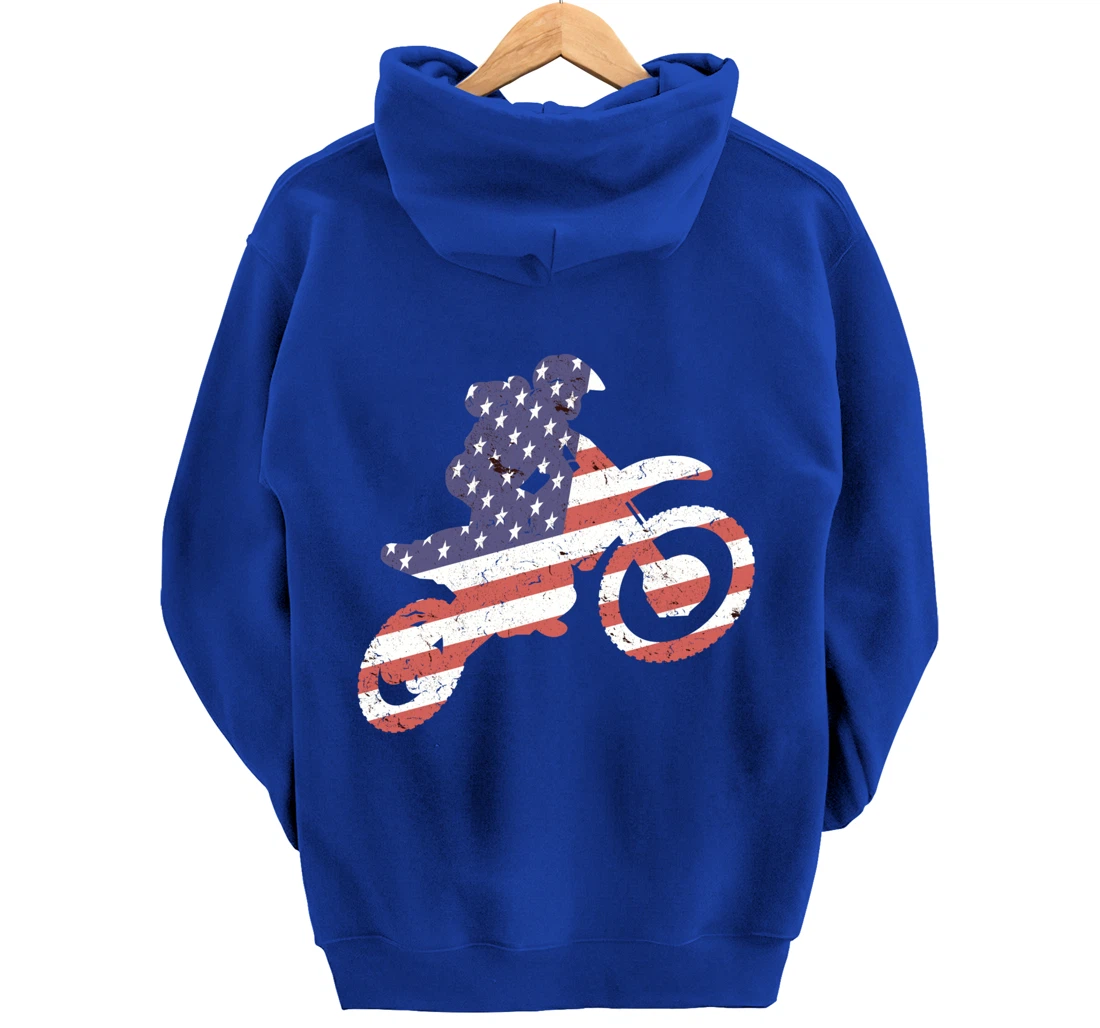 Motocross, Enduro, Dirt Bike, American Flag USA, Biker Gift Pullover Hoodie
