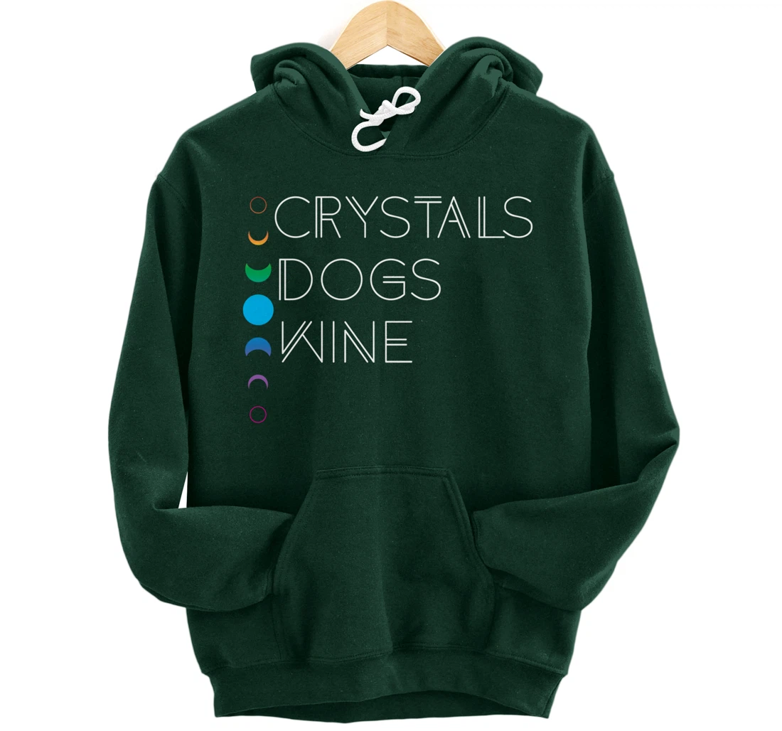 Witchy Bohemian Boho Crystals Dogs Wine Celestial Moon Witch Pullover Hoodie