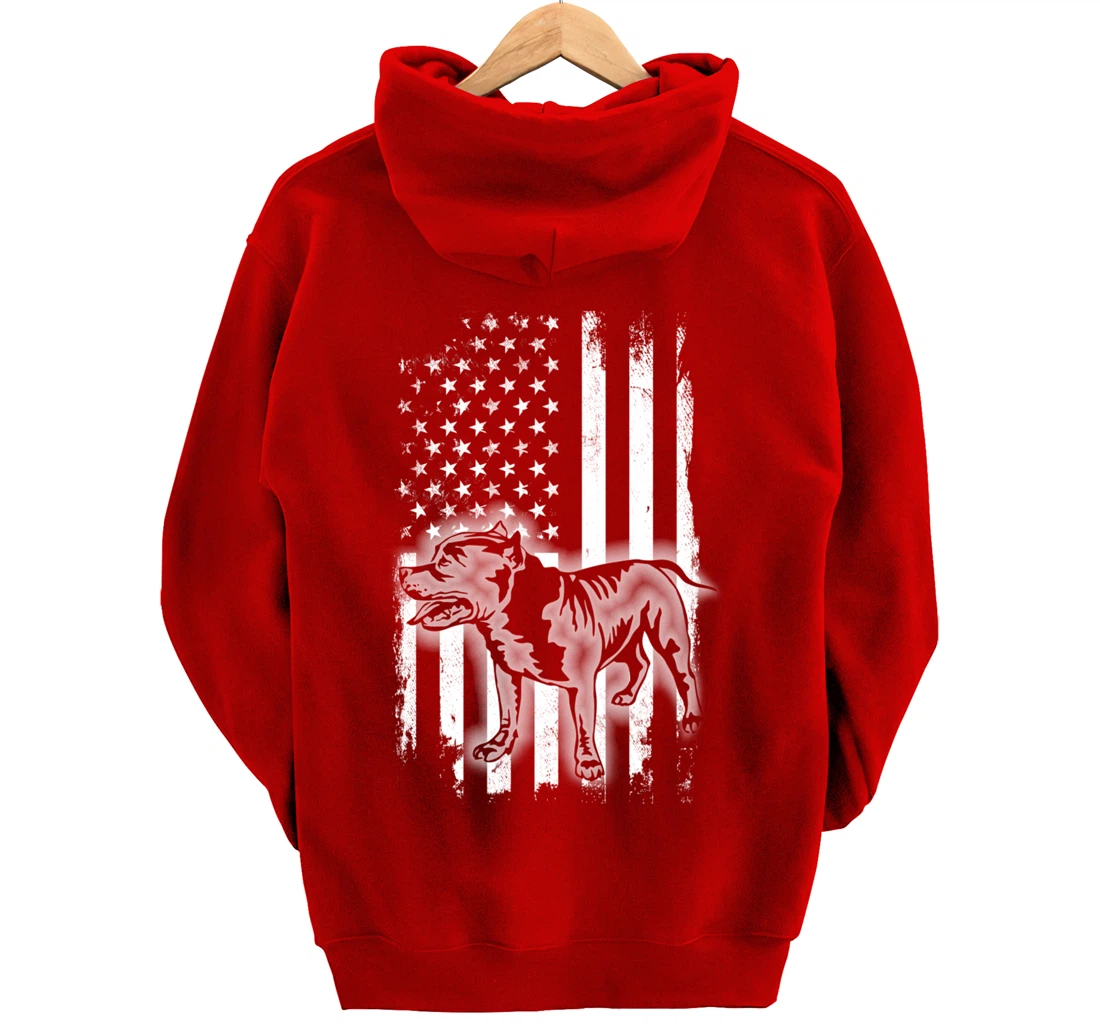 Pitbull American Flag USA Patriotic Pit Bull Dog Lover Gift Pullover Hoodie
