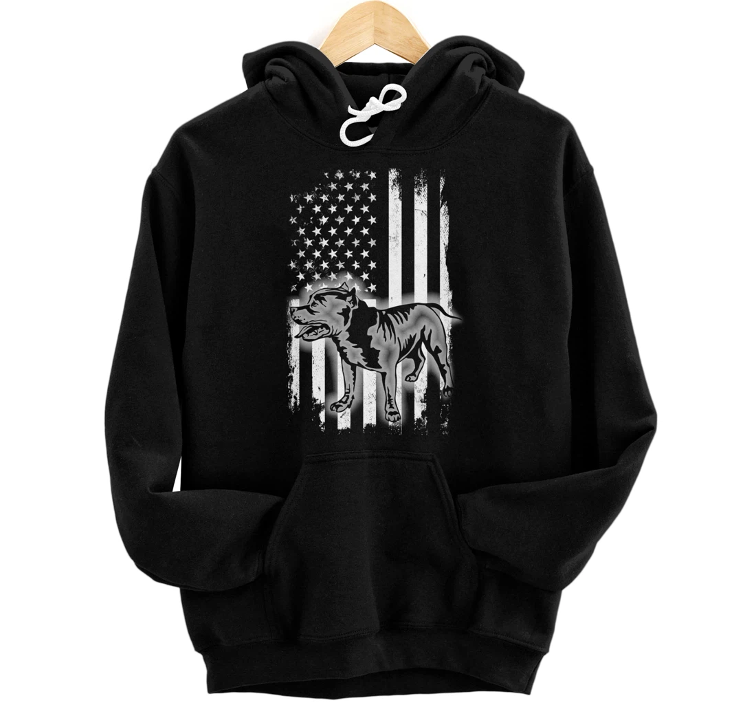 Pitbull American Flag USA Patriotic Pit Bull Dog Lover Gift Pullover Hoodie