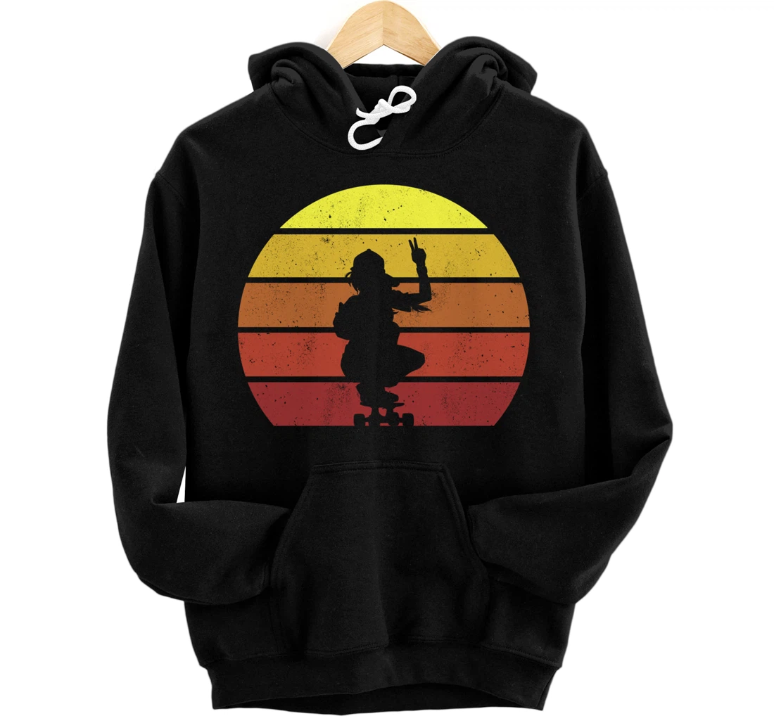 Skater Girl Retro Vintage Skateboard Skateboarding Pullover Hoodie