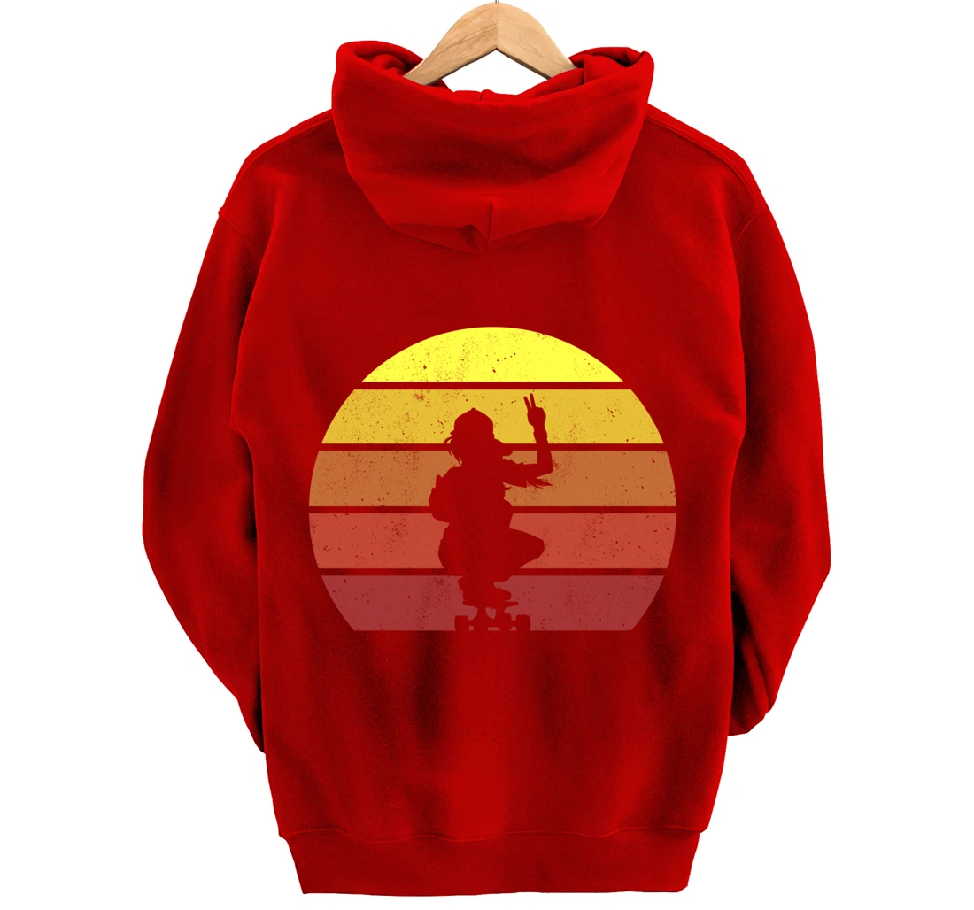 Skater Girl Retro Vintage Skateboard Skateboarding Pullover Hoodie