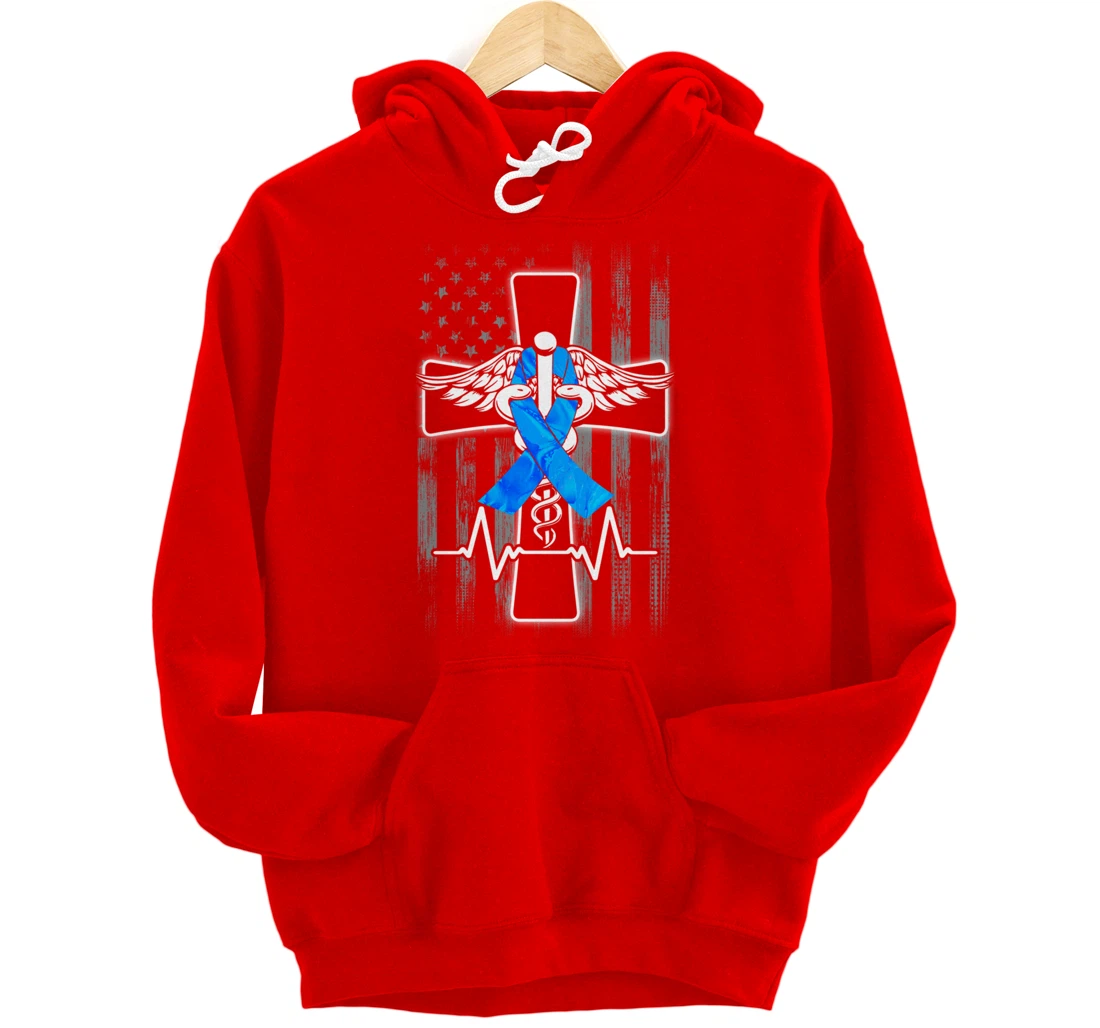Nurse Diabetes Awareness Cross Flag RN CDN ER CNA Gifts Pullover Hoodie