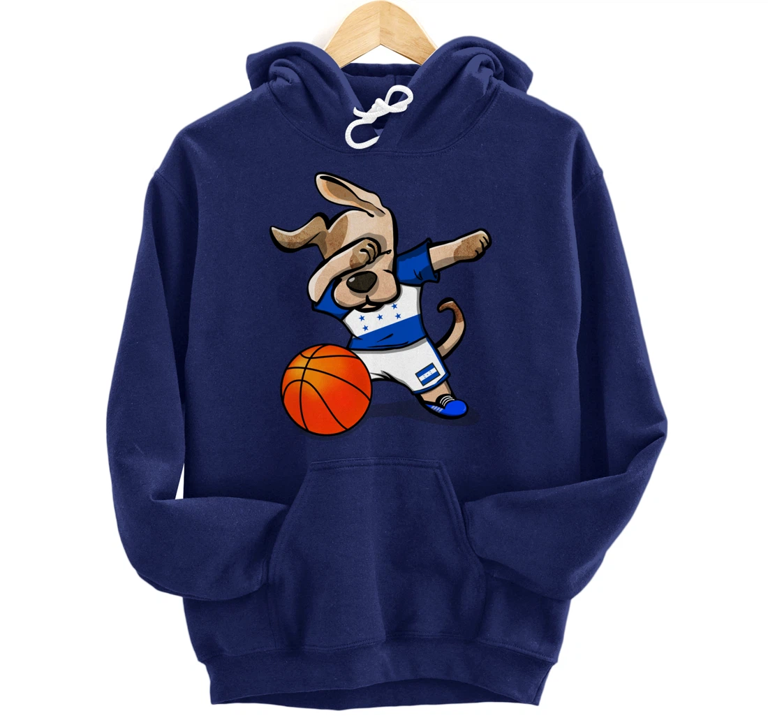 Dabbing Dog Honduras Basketball - Honduran Flag Sport Lover Pullover Hoodie