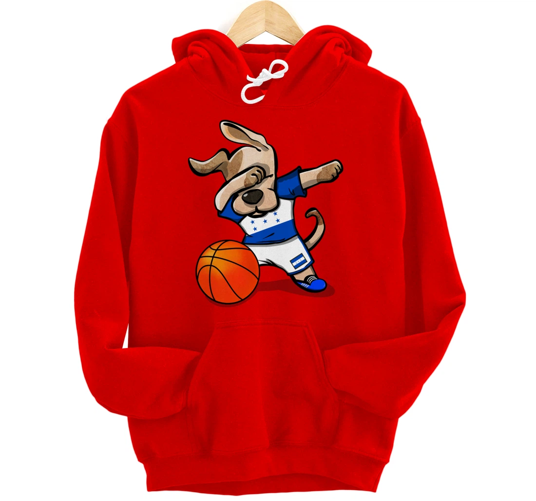 Dabbing Dog Honduras Basketball - Honduran Flag Sport Lover Pullover Hoodie
