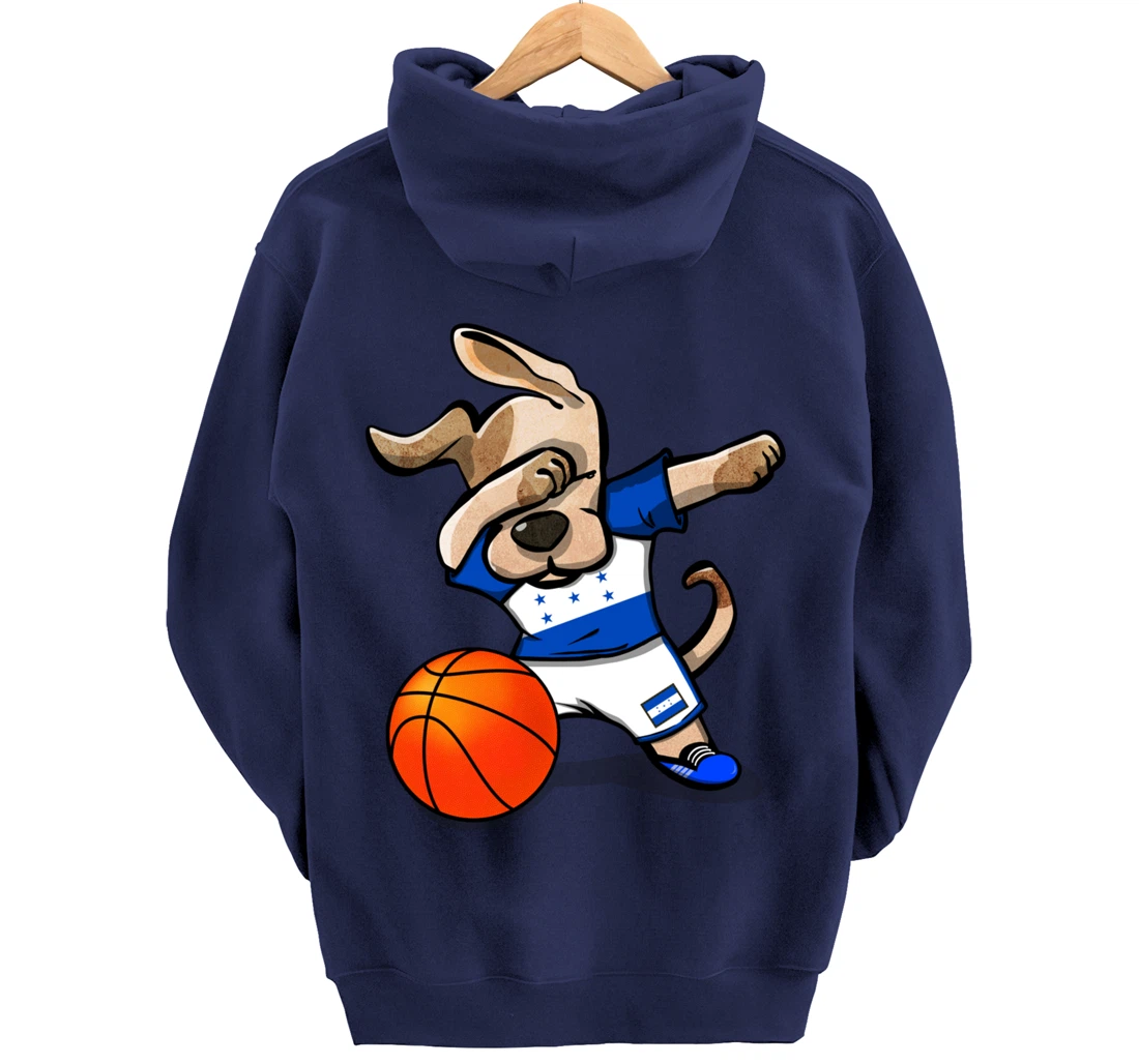 Dabbing Dog Honduras Basketball - Honduran Flag Sport Lover Pullover Hoodie