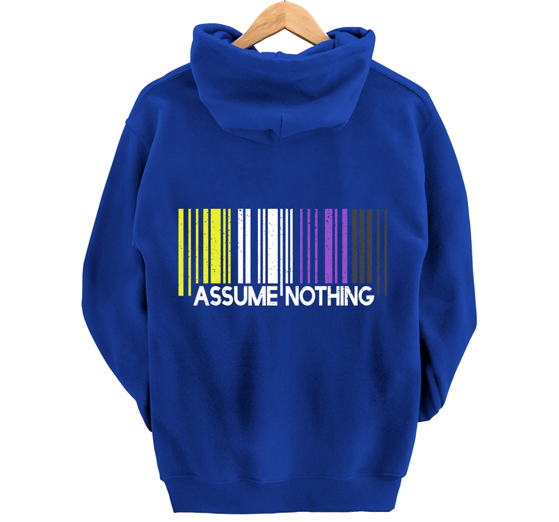 Assume Nothing Nonbinary Flag Barcode Enby Genderqueer LGBT Pullover Hoodie
