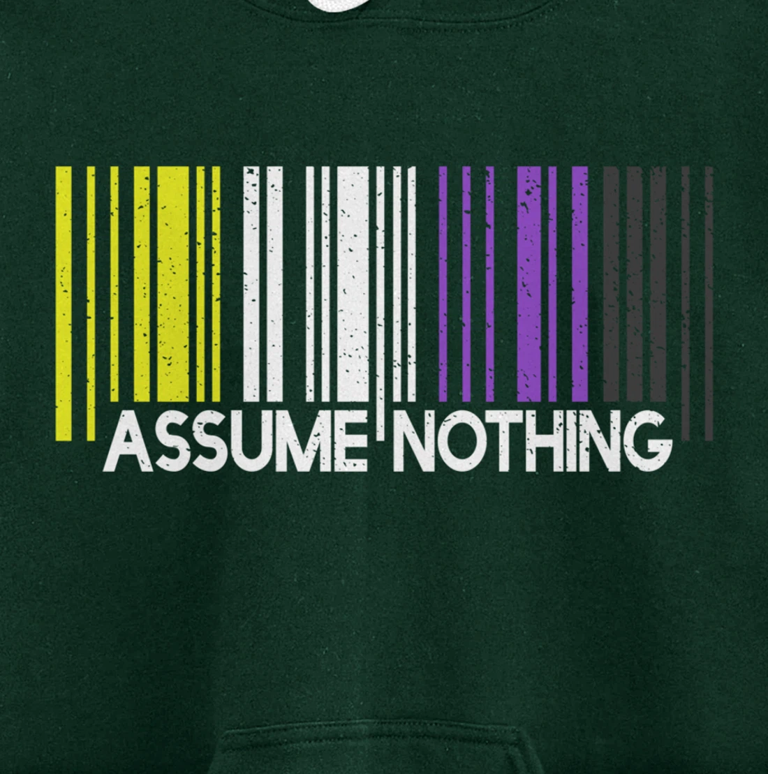 Assume Nothing Nonbinary Flag Barcode Enby Genderqueer LGBT Pullover Hoodie