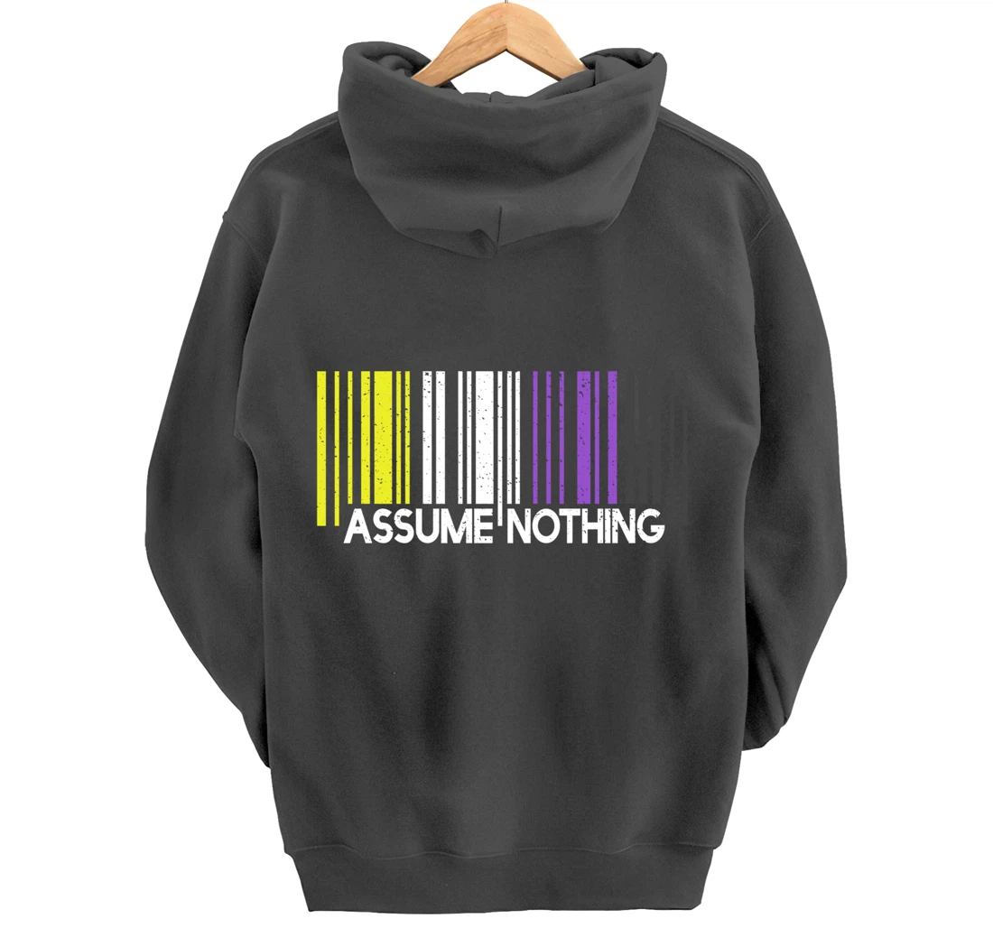 Assume Nothing Nonbinary Flag Barcode Enby Genderqueer LGBT Pullover Hoodie