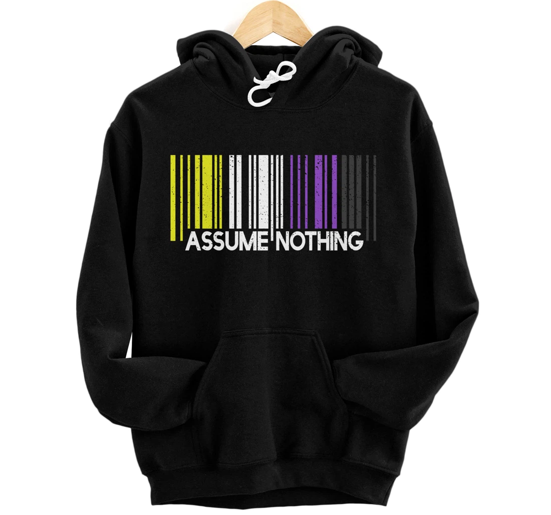 Assume Nothing Nonbinary Flag Barcode Enby Genderqueer LGBT Pullover Hoodie