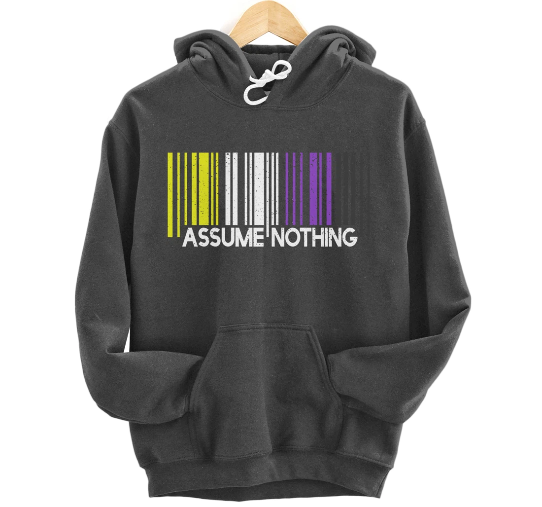 Assume Nothing Nonbinary Flag Barcode Enby Genderqueer LGBT Pullover Hoodie