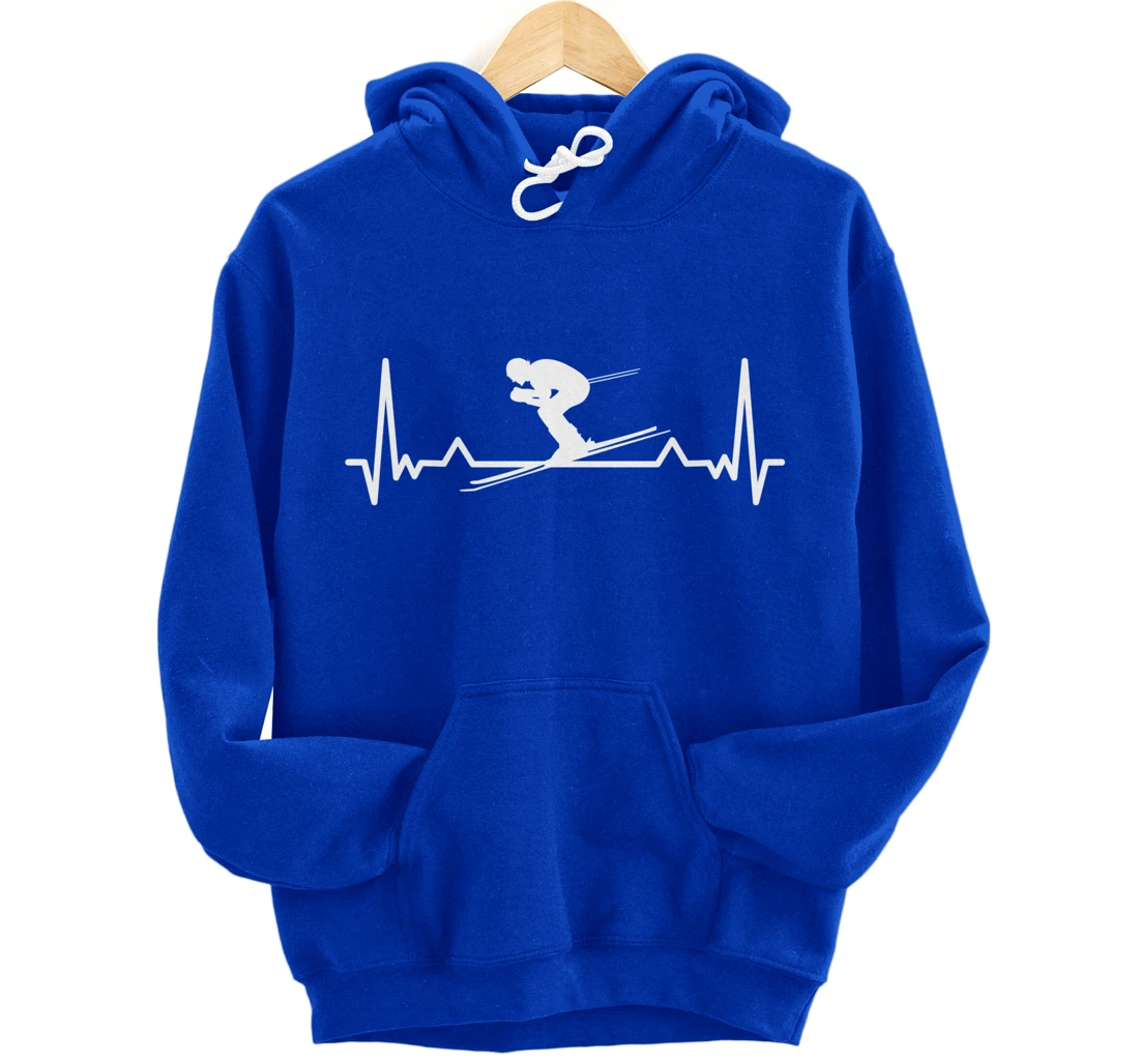 Skiing Heartbeat Line Funny Gift Pullover Hoodie