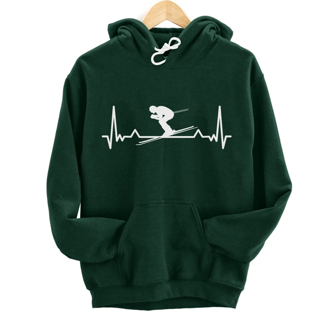 Skiing Heartbeat Line Funny Gift Pullover Hoodie